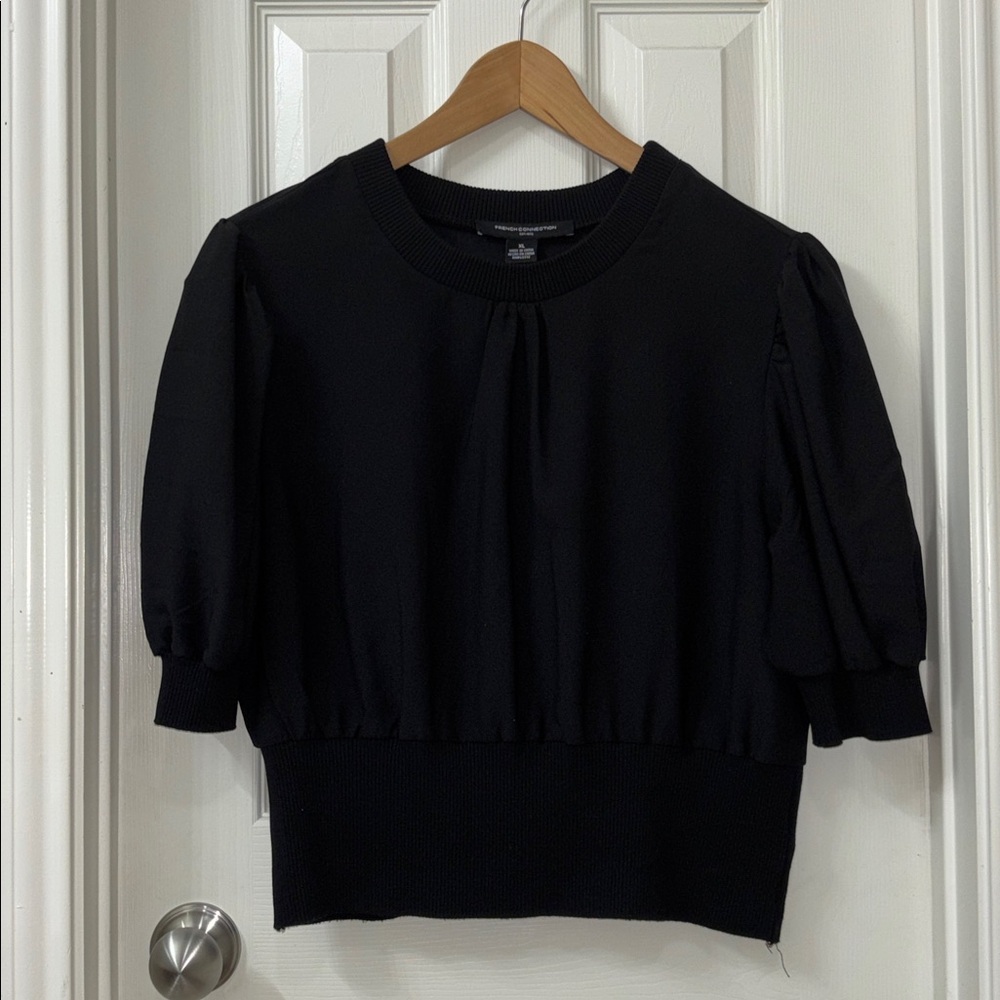 French Connection Black Ribbed Knit Top